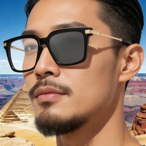 Occhiali da Sole Fotocromatici Quadrati per Uomo Donna Moda Protezione Luce Blu Montatura in Metallo UV400 Occhiali