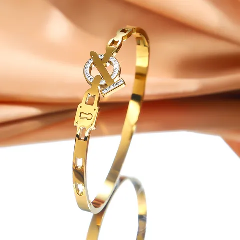 Luxus Vergoldeter Edelstahl Armreif Für Damen Strass Ineinandergreifendes Geometrisches Design Eleganter Armband Schmuck