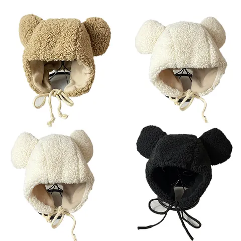 Colbacco da Donna con Orecchie di Orso Berretto Invernale Caldo Foderato in Pile con Paraorecchie Antivento Termico Cappello di Peluche