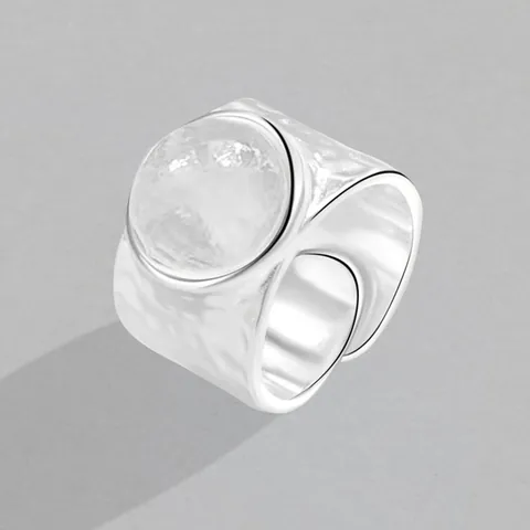 Anillo Abierto Ajustable de Banda Ancha con Textura Martillada para Mujer Anillo de Cobre con Cristal Incrustado Minimalista Joyería