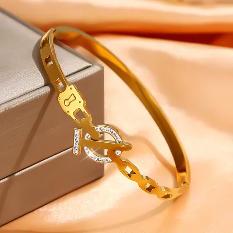 Luxus Vergoldeter Edelstahl Armreif Für Damen Strass Ineinandergreifendes Geometrisches Design Eleganter Armband Schmuck