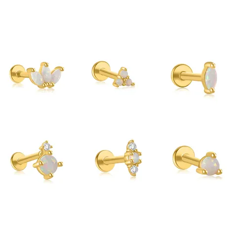 925 Sterling Silver Earring Post Opal Labret Stud Earrings For Women Geometric Crown Marquise Flat Back Cartilage Piercing Jewelry
