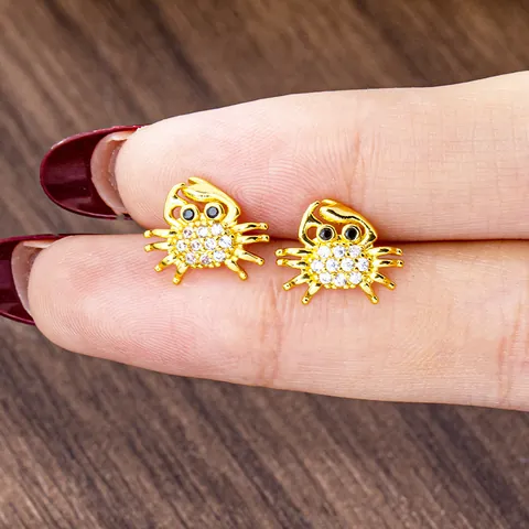 Vintage Gold Plated Copper Alloy Zirconia Crab Anchor Stud Earrings Light Luxury Ocean Style Marine Jewelry For Women Gift