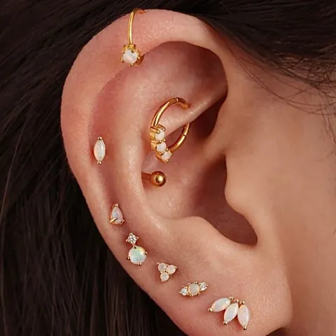 925 Sterling Silver Earring Post Opal Labret Stud Earrings For Women Geometric Crown Marquise Flat Back Cartilage Piercing Jewelry