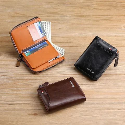 Portafoglio Corto in Pelle PU Retro da Uomo Con Protezione RFID Cerniera Slot Multi-Carta Business Casual Portamonete