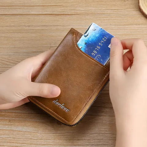 Portafoglio Corto in Pelle PU Retro da Uomo Con Protezione RFID Cerniera Slot Multi-Carta Business Casual Portamonete