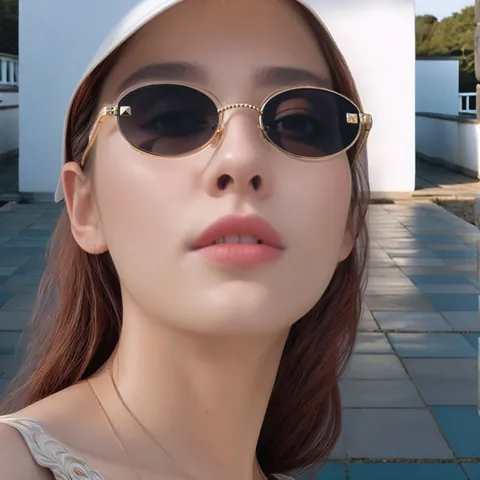 Vintage Oval Sunglasses Women Metal Temples UV400 Protection Square Rivet Decorative Fashion Shades Retro Travel Eyewear