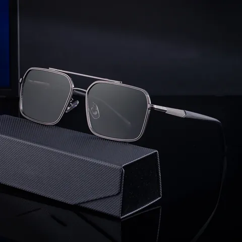 Men's Fashion Square Sunglasses Double Beam Metal Frame UV400 Gradient Lens Outdoor Driving Commuter Eyewear Sun Glasses