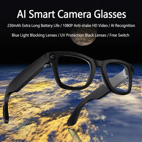 KI Intelligente Kamera Brille 1080P HD Anti-Shake Videoaufnahme Sonnenbrille Übersetzung Objekt-Erkennung Bluetooth TR90 Faltbare Smart Brille