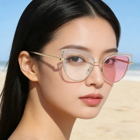 Dames Trendy Cat Eye Photochromische Zonnebril TR90 Metalen Montuur UV400 Blauw Licht Filter Kleurveranderende Bril