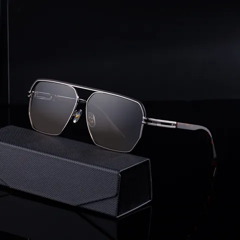 Retro Quadratisch Doppelsteg Metallrahmen Sonnenbrille Für Herren UV400 Schutz Mode Outdoor Fahren Leichte Brille