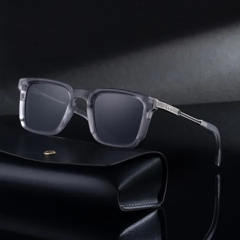 Square Polarized Sunglasses For Men Trendy Outdoor Driving Sunglasses With Metal Details UV400 Protection Plastic Zinc Alloy Frame