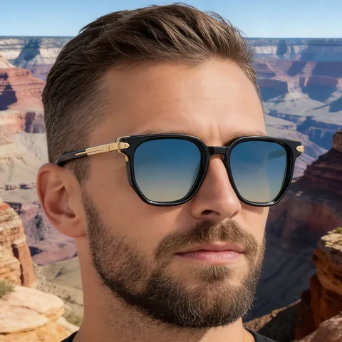 Occhiali da Sole da Uomo Poligonali alla Moda Protezione UV400 Montatura in PC Cerniera in Lega di Zinco Lusso Vintage Occhiali da Sole per Guida Viaggio