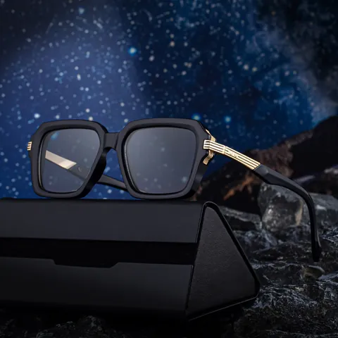 New Men Fashion Square Sunglasses PC Frame Zinc Alloy Metal Temple UV400 Protection Outdoor Driving Sunshade Eyewear