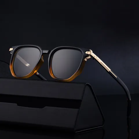 Occhiali da Sole da Uomo Poligonali alla Moda Protezione UV400 Montatura in PC Cerniera in Lega di Zinco Lusso Vintage Occhiali da Sole per Guida Viaggio