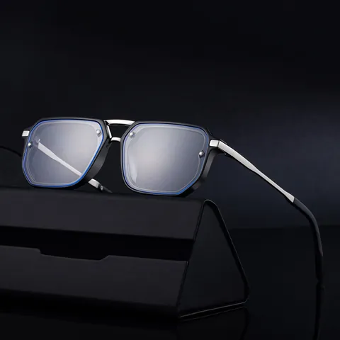 Lunettes de Soleil Carrées Vintage pour Hommes Double Pont Protection UV400 Monture en PC Métal Mode Plein Air Conduite