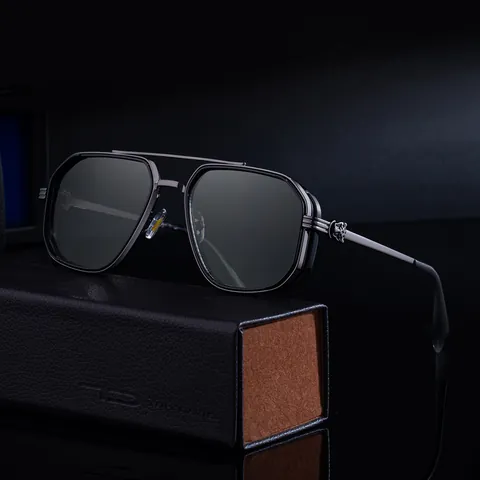 Gafas de Sol Cuadradas Vintage Con Decoración de Cabeza de Leopardo Pantera Doble Puente Marco de Metal Lente de PC para Hombre Mujer Gafas de Moda