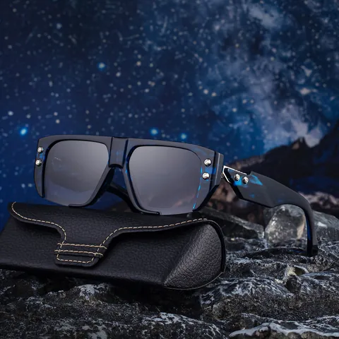 Modern Square Frame Sunglasses For Men UV400 Protection PC Metal Rivet Industrial Style Outdoor Driving Sun Glasses