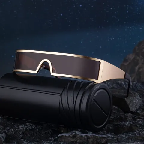 Cyberpunk Futuristisch Einteilige Linse Sonnenbrille Mode Quadratischer Metallrahmen Sonnenschutz Für Herren Damen UV400 Schutz