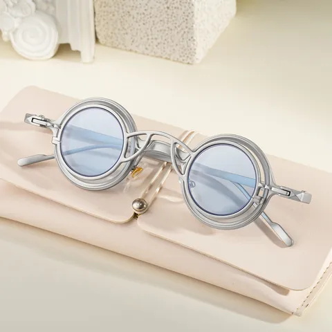 Lunettes de Soleil Rondes Steampunk Homme Branches Métal UV400 Détachable Double Couche Style Industriel Rétro