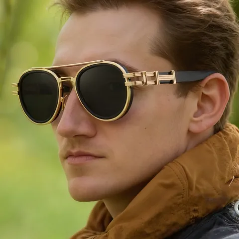 Retro Pilot Oval Sonnenbrille Herren Doppelsteg Metallrahmen Mode Industrie Hohle Bügel UV400 Schutz Sonnenbrille