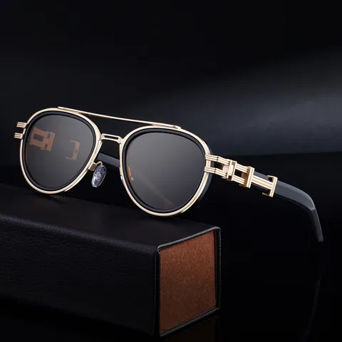 Retro Pilot Oval Sonnenbrille Herren Doppelsteg Metallrahmen Mode Industrie Hohle Bügel UV400 Schutz Sonnenbrille