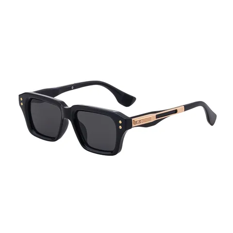 Fashion Square Sunglasses For Men UV400 Protection Metal Trim Rectangular Frame Retro Outdoor Eyewear