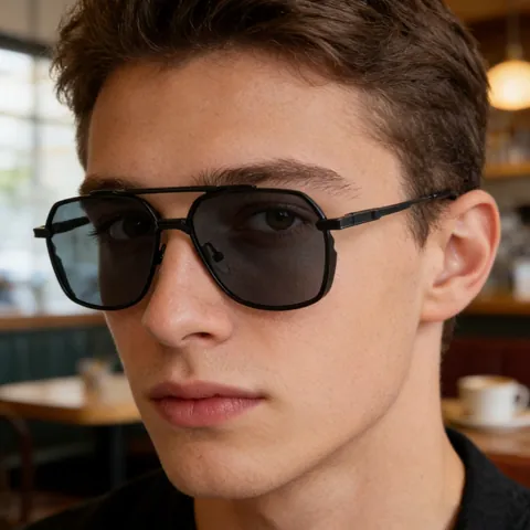 Fashion Men's Square Sunglasses Double Bridge Zinc Alloy Frame UV400 Outdoor Driving Shades Retro Commuter Eyewear