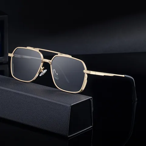 Fashion Men's Square Sunglasses Double Bridge Zinc Alloy Frame UV400 Outdoor Driving Shades Retro Commuter Eyewear