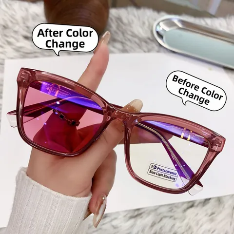 Dames Kattenoog Meekleurende Zonnebril UV400 Blauwtlicht Filter PC Montuur Trendy Zonbescherming Mode Veranderende Kleur Bril