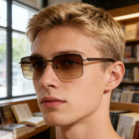Fashion Men Square Frame Metal Sunglasses UV400 Protection Outdoor Driving Eyewear with Gradient Lens and Screw Decoration