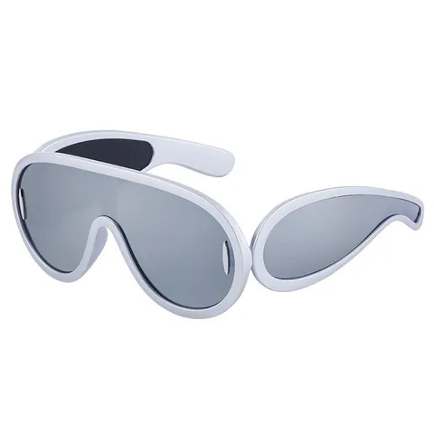 Luxe Futuristisch Shield Zonnebril Dames Heren Mode Groot Frame Uit Eén Stuk UV400 Bescherming Sport Fietsen Gespiegelde Zonnebril