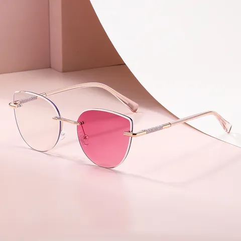 Dames Mode Kattenoog Photochromische Zonnebril Randloos Metalen Frame UV400 Kleurveranderende Trendy Outdoor Zonnebril