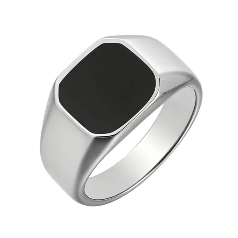 Anello da Sigillo da Uomo in Acciaio al Titanio Minimalista Quadrato Nero Smalto Lucido Accessorio Moda Individuale Anello per Uomo