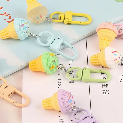 Cartoon Resin Ice Cream Cone Keychain Sweet Simulation Food Bag Charm DIY Pendant Accessory Colorful Lobster Clasp For Women Girls