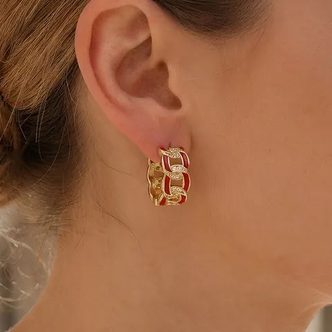 Orecchini a Cerchio Retro Placcati Oro 18K Maglia Cubana Smalto Zirconia Intarsiato Rame Geometrici Gioielli Moda Donna