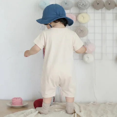 Baby Summer Cotton Short Sleeve Romper Cute 3D Bear Patchwork Contrast Color Jumpsuit Soft Breathable Newborn Infant Playwear