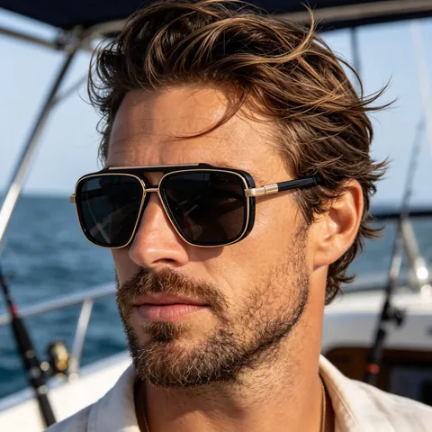 Square Polarized Sunglasses For Men Vintage Luxury Double Bridge Metal PC Frame UV400 Outdoor Fashion Eyewear