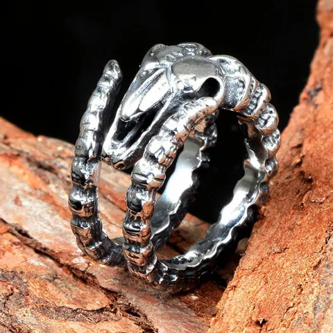 Vintage Gothic Vogelschedel Roestvrijstalen Ring Voor Heren Punk Wervelkolom Bot Geoxideerd Zilver Biker Sieraden Bandring Cadeau
