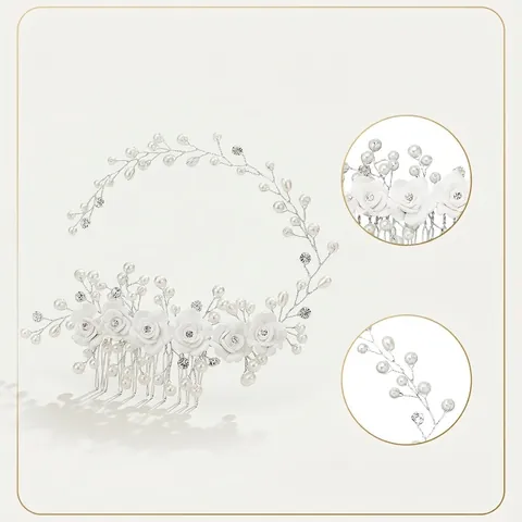 Handgefertigter Braut Haarkamm Weiße Polymeer-Ton Blume Kopfschmuck Silberdraht Hochzeit Haarschmuck Für Frauen Party Brautjungfern