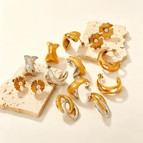 Pendientes Geométricos De Acero Inoxidable Irregulares En Forma De X Corazón Girasol Perla Artificial De Imitación Para Mujeres
