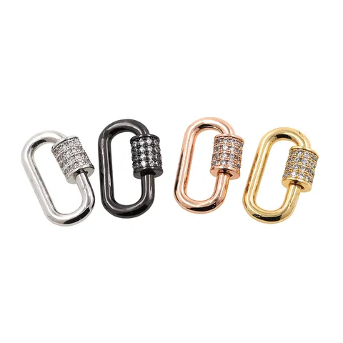 Oval Copper 24K Gold Plated Screw Lock Carabiner Buckle With Zirconia For DIY Necklace Bracelet Jewelry Making Accessories