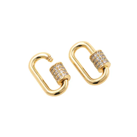 Oval Copper 24K Gold Plated Screw Lock Carabiner Buckle With Zirconia For DIY Necklace Bracelet Jewelry Making Accessories