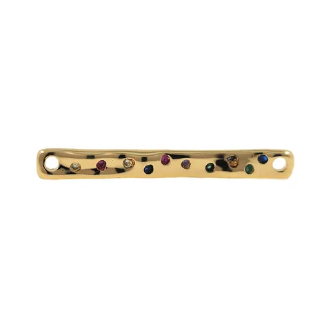 Rectangle Copper Connector With Colorful Zircon Hammered Texture Long Strip DIY Bracelet Necklace Accessories Findings Jewelry Making