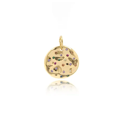 Hammered Texture Round Pendant Copper Gold Plated Colorful Zirconia Inlaid Irregular Circle For DIY Jewelry Making Accessories