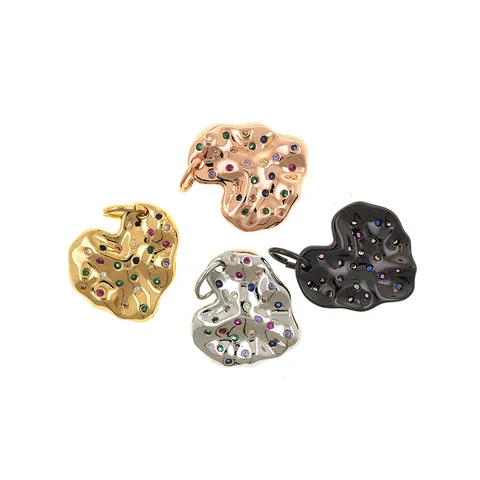 Irregular Heart Pendant Hammered Lava Texture Copper Gold Plated Multi-Color Zircon DIY Charm For Necklace Jewelry Accessories