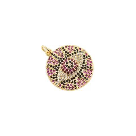 Round Zircon Evil Eye Pendant Copper Gold Plated DIY Necklace Bracelet Making Women Jewelry Findings Accessory Charms