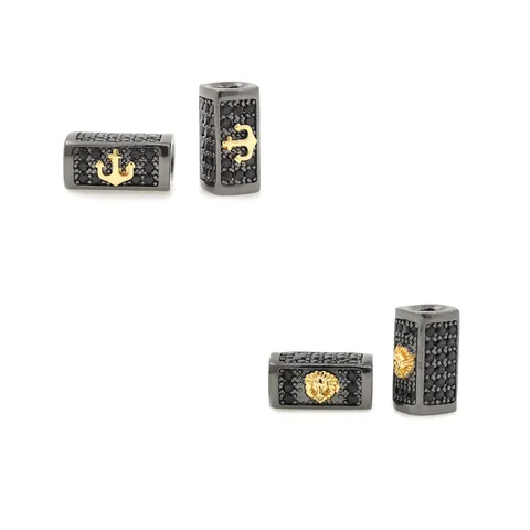 Copper Micro Pave Zirconia Lion Anchor Barrel Beads 18K Gold Plated Retro DIY Jewelry Making Accessories For Bracelet Necklace