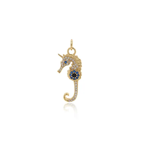 24K Gold Plated Copper Seahorse Pendant Cubic Zirconia Pavé Marine Animal Charm For DIY Jewelry Making Necklace Bracelet Women