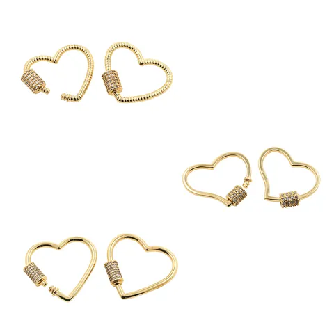 DIY Jewelry Heart Shaped Screw Clasp For Necklace Bracelet Making Copper Gold Plated Zircon Micro Pave Carabiner Connector
